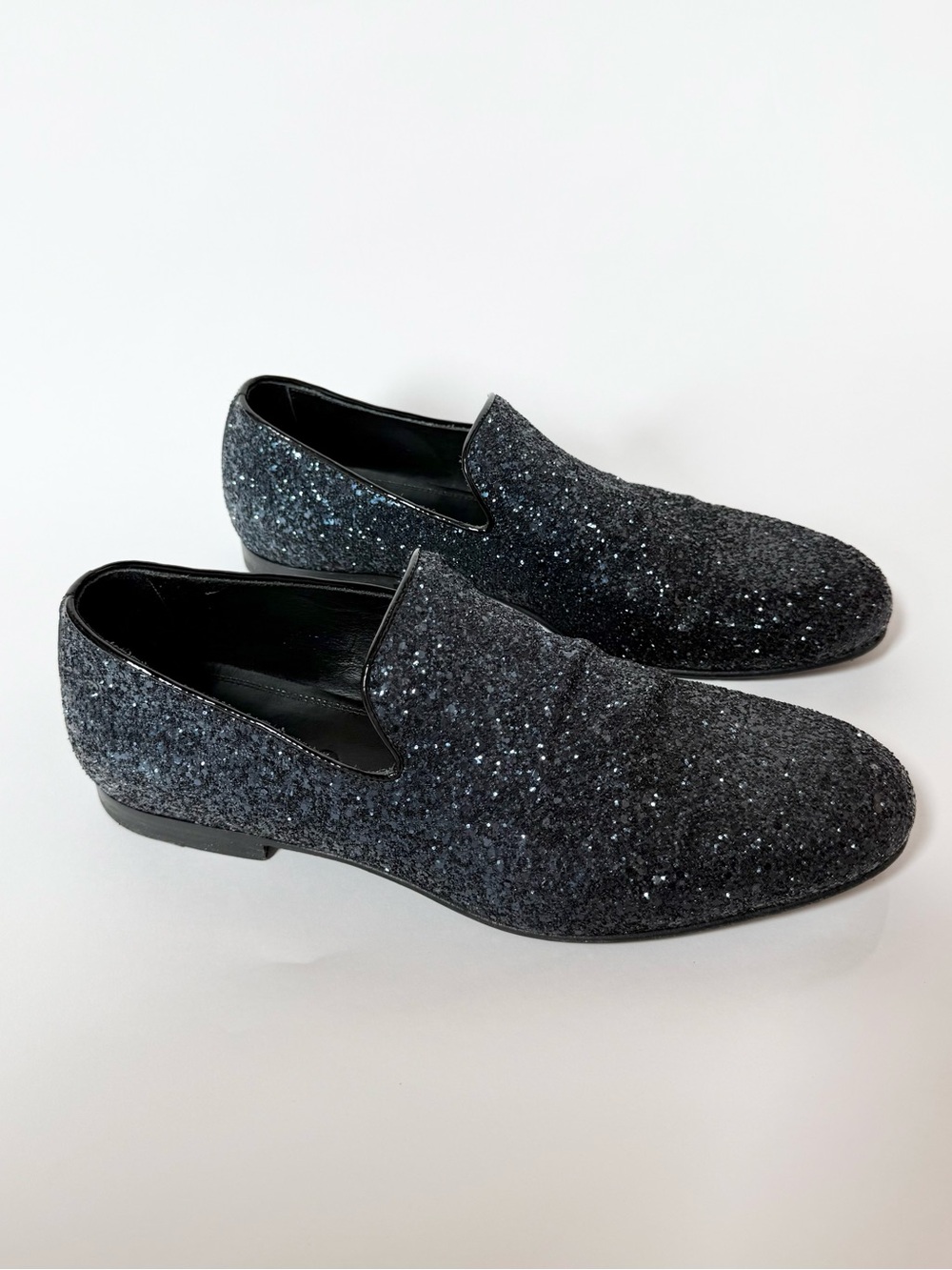 Jimmy Choo Men’s Black Glitter Slip-On Loafers
